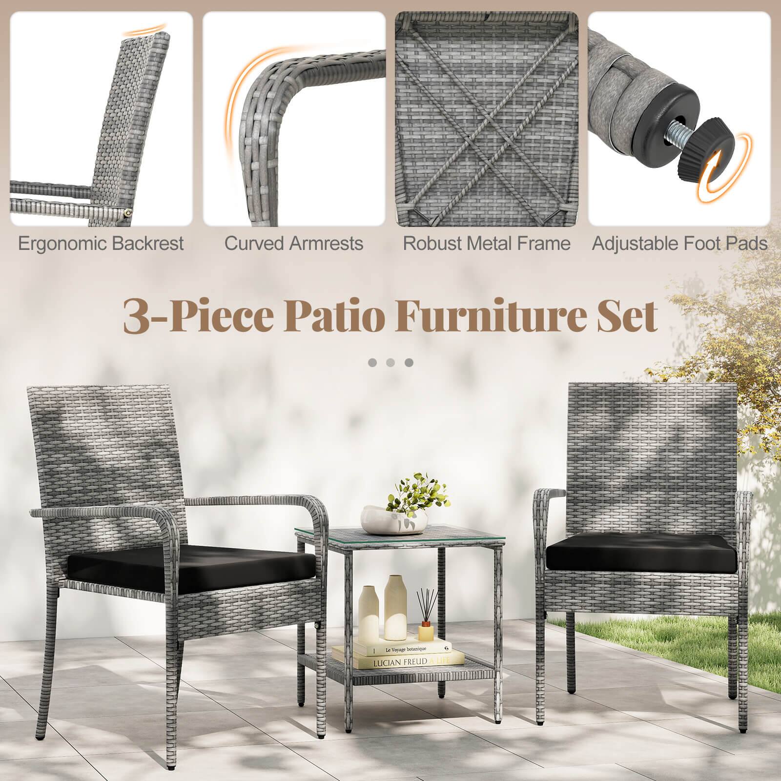 Ergonomic Backrest  
Curved Armrests  
Robust Metal Frame  
Adjustable Foot Pads  

3-Piece Patio Furniture Set  

Sap LUCIAN FREUD