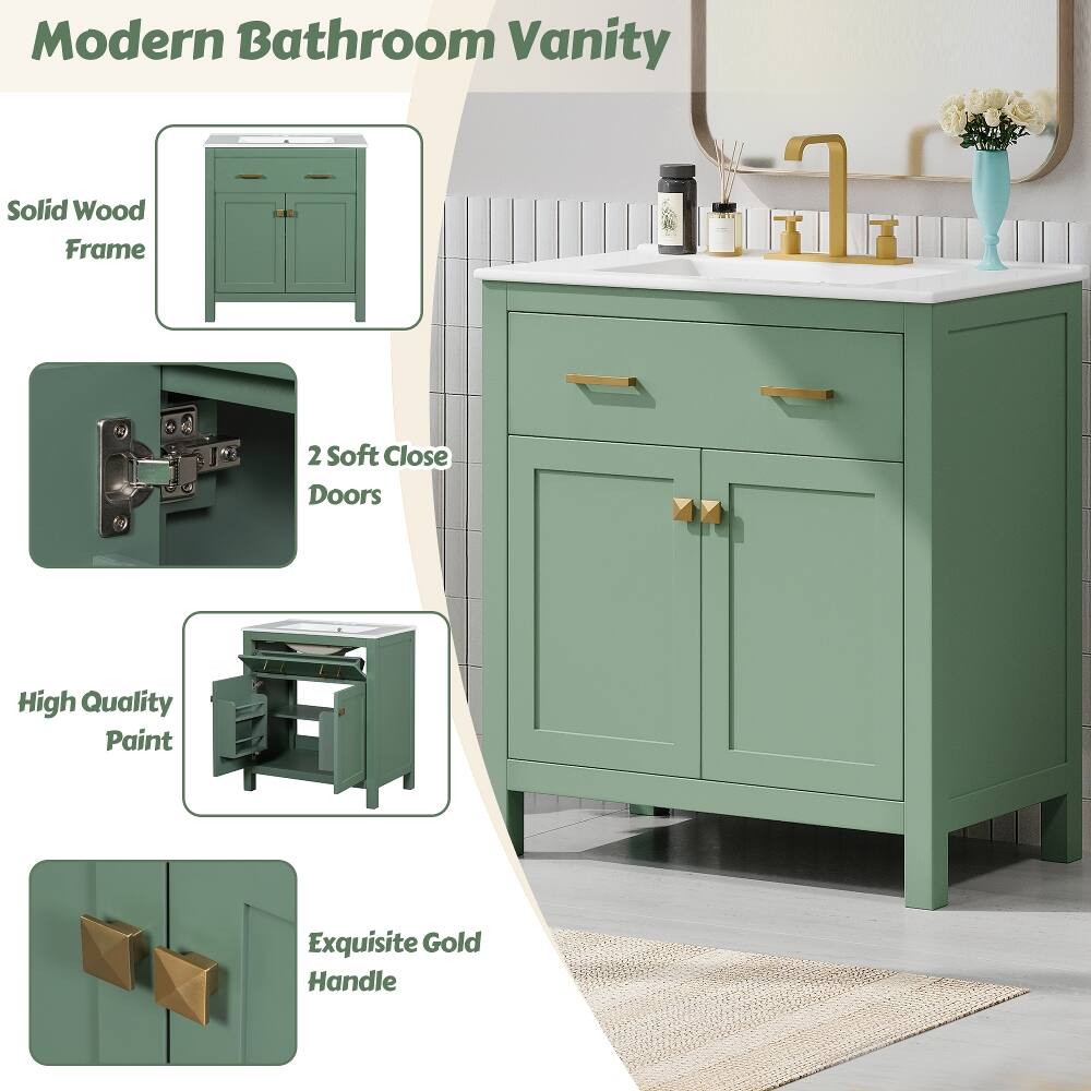 Modern Bathroom Vanity  
Solid Wood Frame  
2 Soft Close Doors  
High Quality Paint  
Exquisite Gold Handle