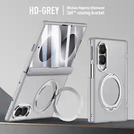 Dteck - For Samsung Galaxy Z Fold8 Rugged Case Built-in Clear HD Screen Protector,Magnetic Ring Kickstand Hinge Protection Cover - Gray