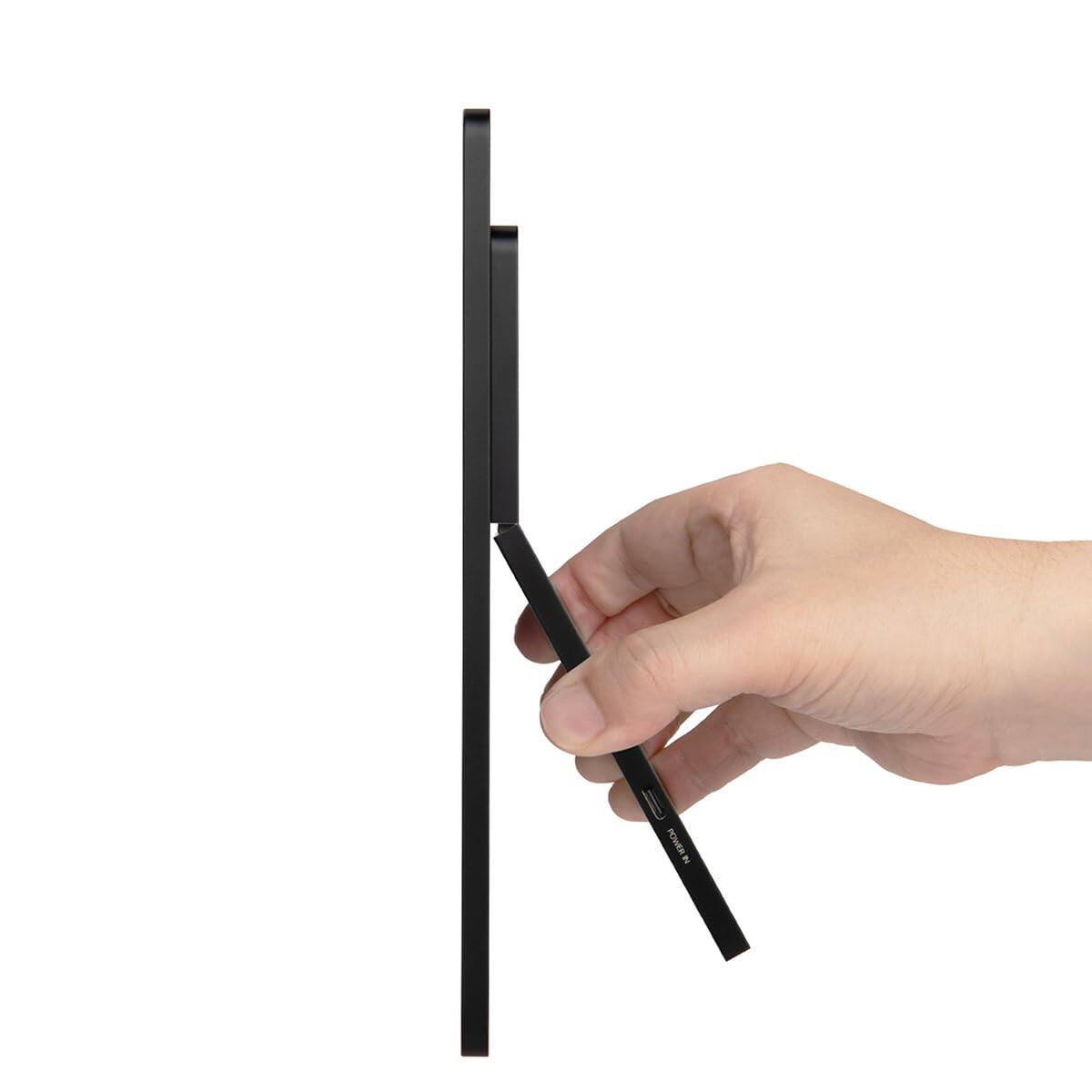 Left. SOTSU - SOTSU FlipAction Go 14" Portable Monitor, Robust, Lightweight, Tempered Glass, 1080p, USB-C or Mini-HDMI - Stealth Black - Black.