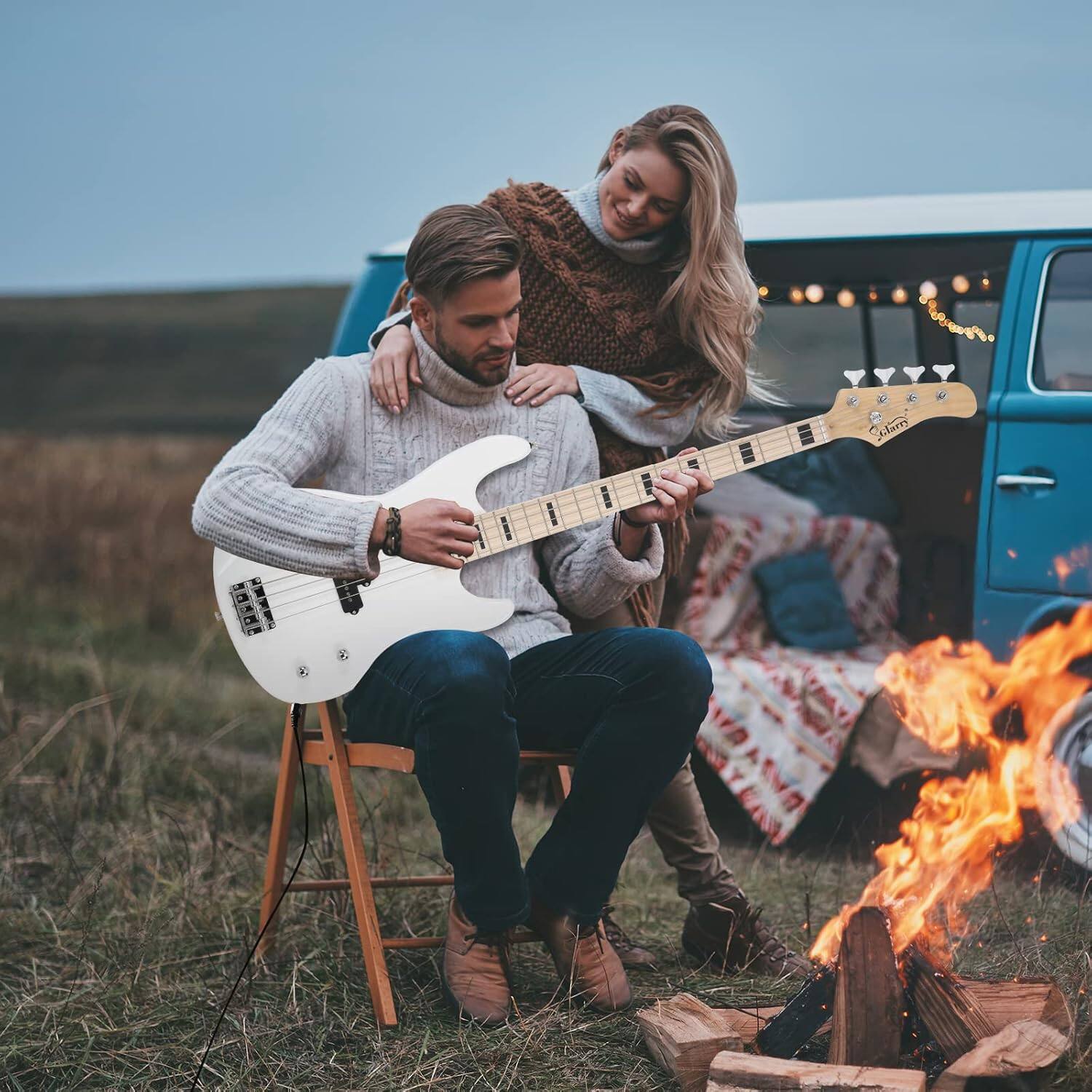 Back. Winado - GP Series Full Size Electric Bass Guitar 4 String Beginner Kit Canadian Maple Fingerboard with Cable.