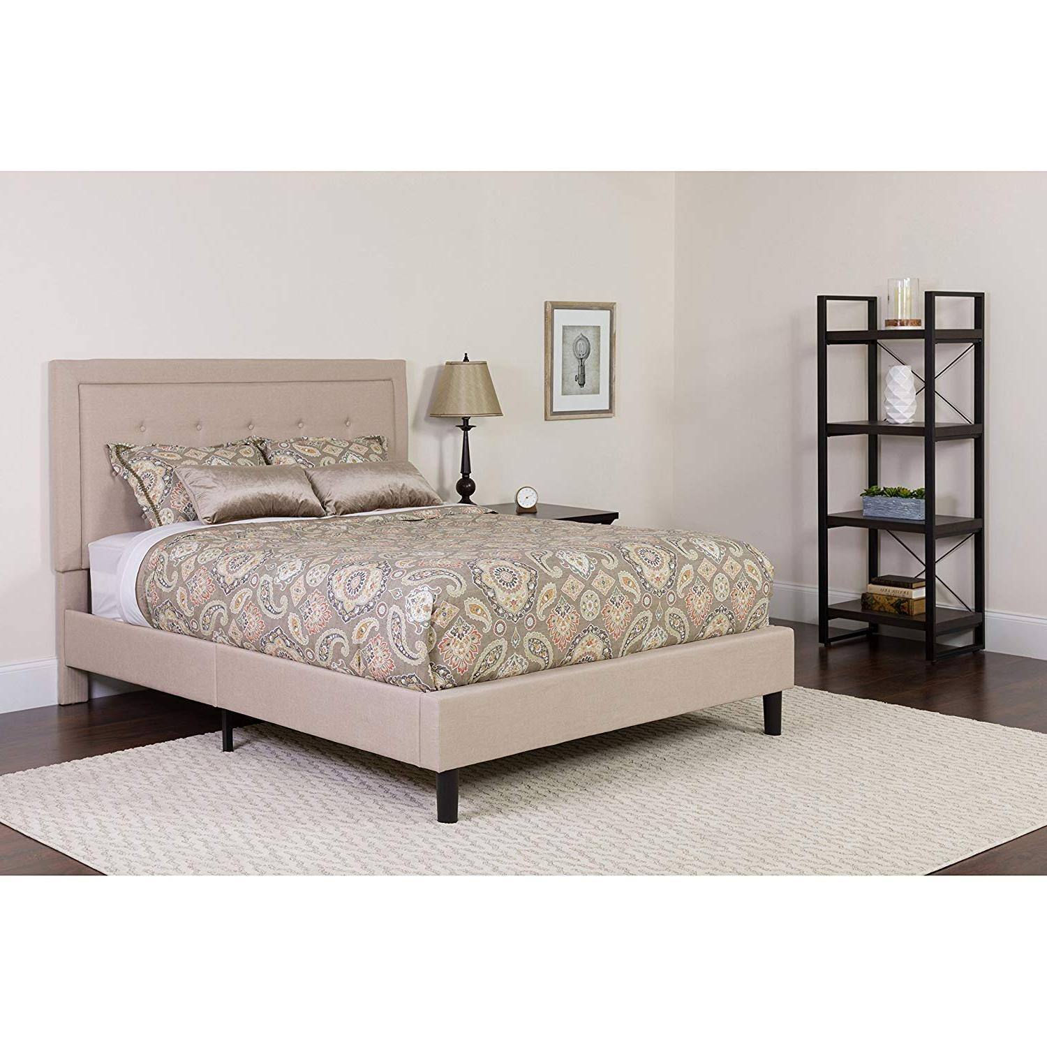 Left. Hivvago - Hivvago King Upholstered Platform Bed Frame with Button Tufted Headboard - Beige.