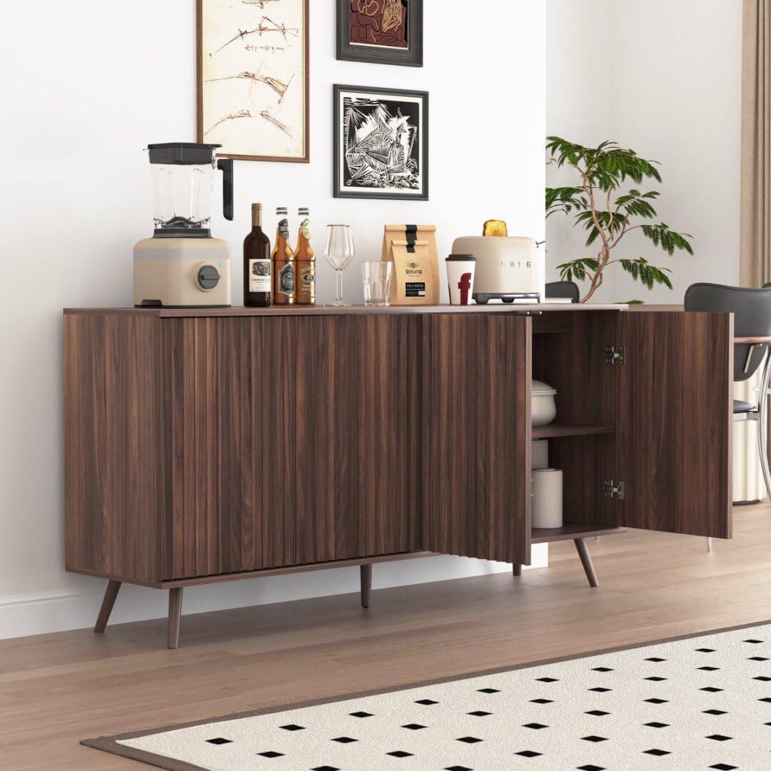 Front. Edgetech Trends - 59" Buffet Cabinet with Storage, Modern Kitchen Buffet Sideboard, Wood Coffee Bar with Adjustable Shelves Walnut - Walnut.