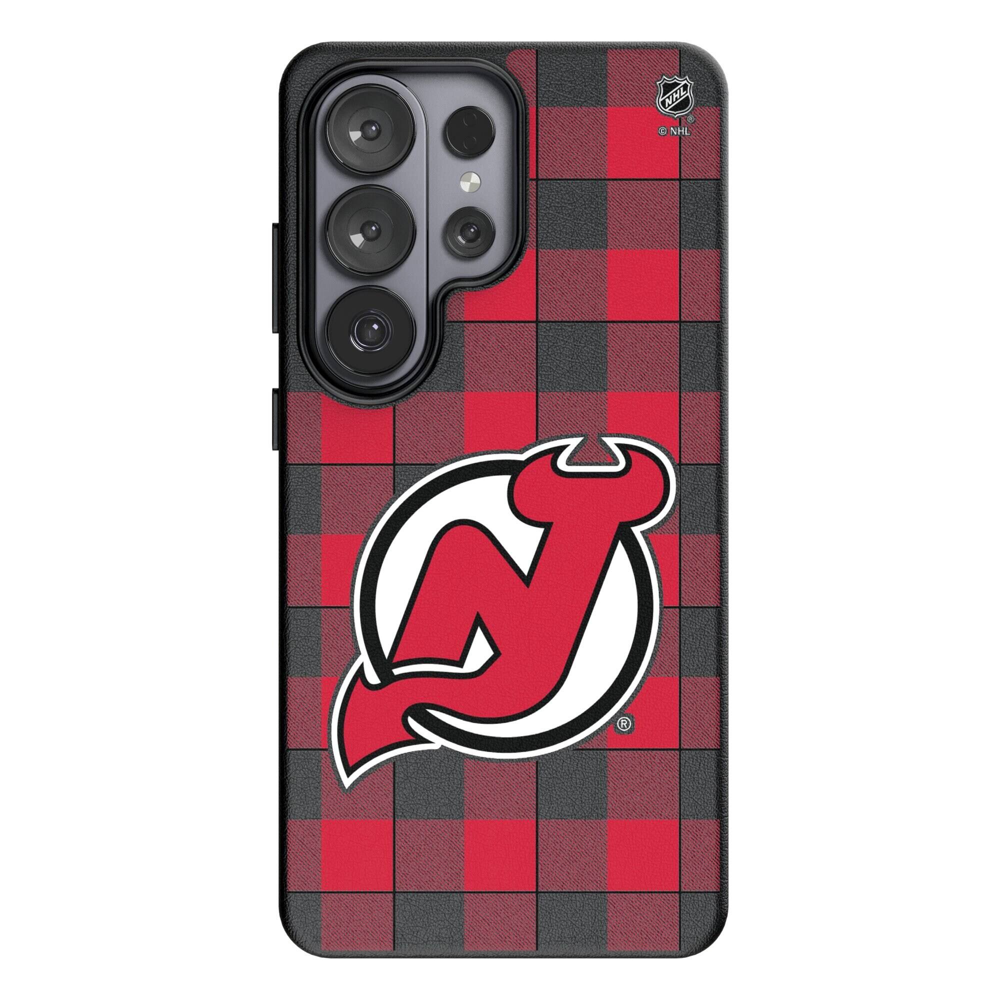 Front. Keyscaper - New Jersey Devils Plaid Galaxy Magnetic Bump Case - S26 Ultra - Black.