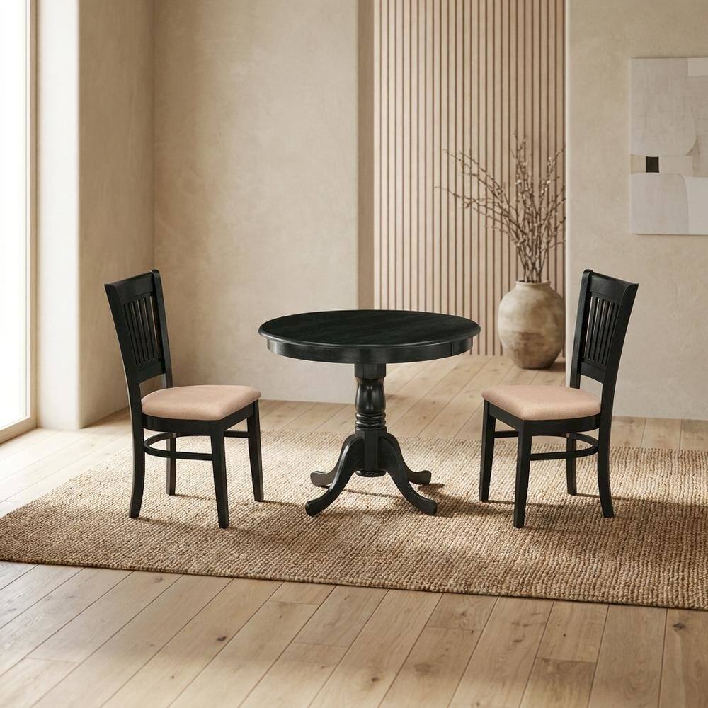 Alt View 3. FurniFact - Solid Wood Round Dining Table & Chairs 3-Piece Set - Multi-Color.