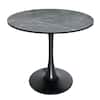 Front. LeisureMod - Bristol Modern 36-Inch Round Pedestal Dining Table - Contemporary Wood Top Kitchen Table with Iron Base - MDF - Black.