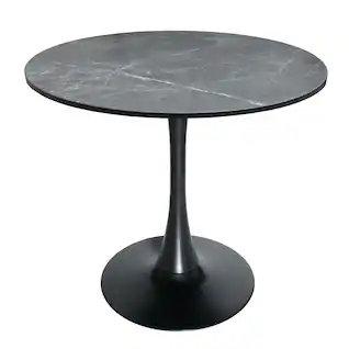LeisureMod - Bristol Modern 36-Inch Round Pedestal Dining Table - Contemporary Wood Top Kitchen Table with Iron Base - MDF - Black