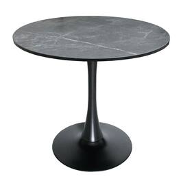 LeisureMod - Bristol Modern 36-Inch Round Pedestal Dining Table - Contemporary Wood Top Kitchen Table with Iron Base - MDF - Black