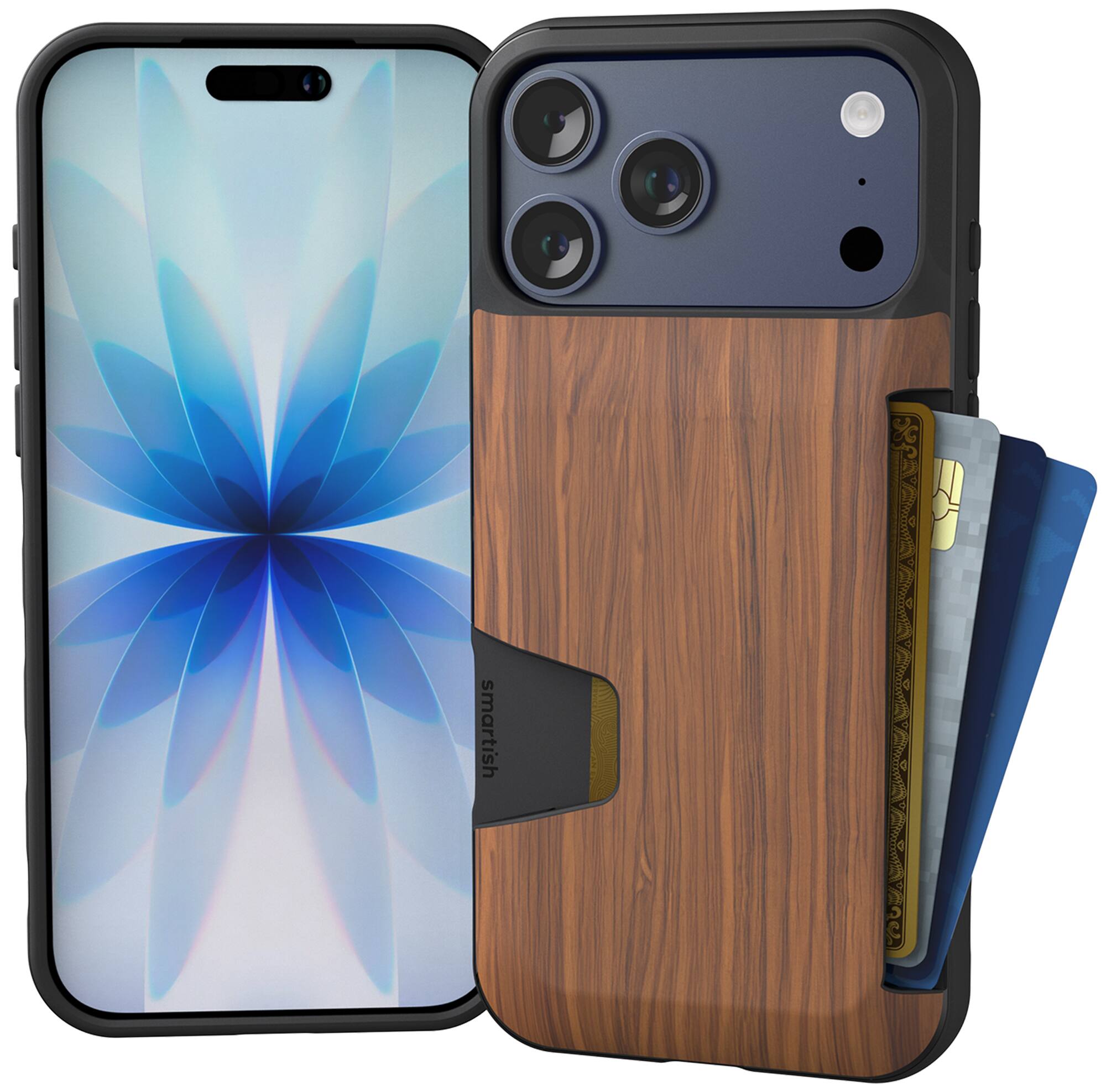 Smartish - iPhone 17 Pro Max Wallet Case - Wallet Slayer Vol 1 - Slim Grip Card Holder Cover - Walnut Woods