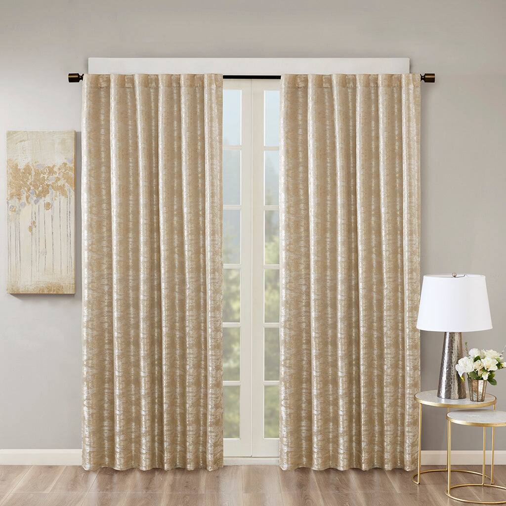 Front. BreeBe - Jacquard Lined Total Blackout Rod Pocket/Back Tab Curtain Panel(Only 1 Pc Panel) - Gold.
