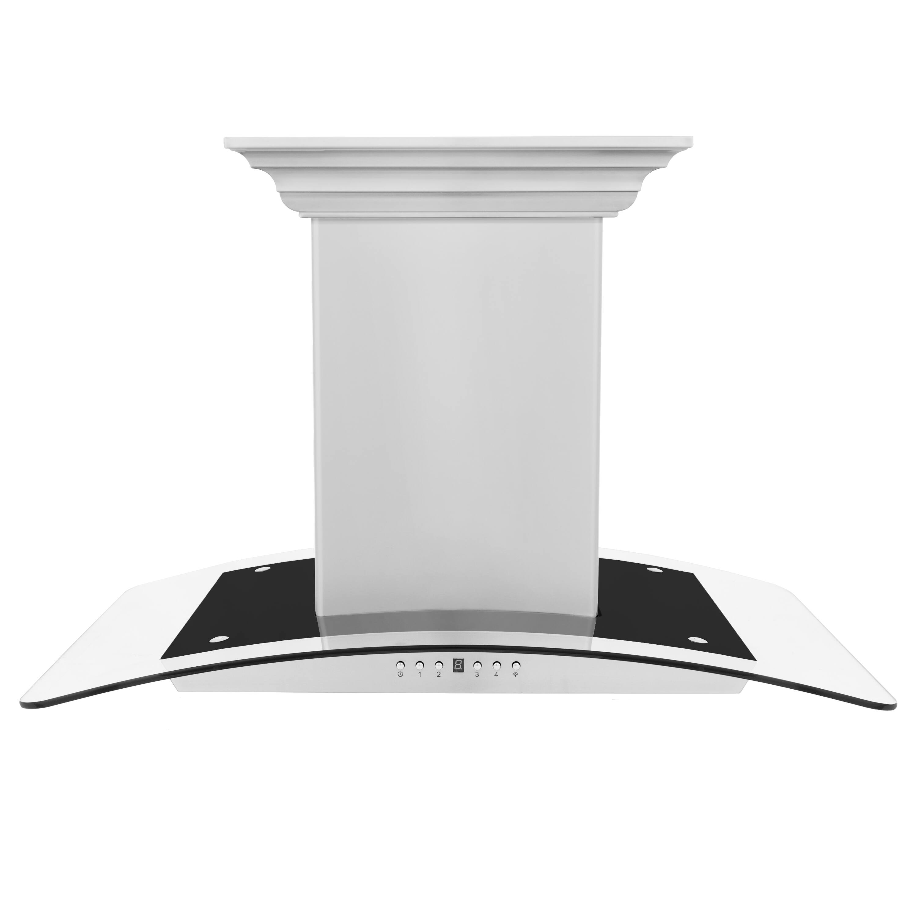 Angle. ZLINE - 36 in. ZLINE CrownSound™Ducted Vent Island Mount Range Hood in Stainless Steel with Built-in Bluetooth Speakers - Stainless Steel.