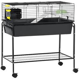 Pawhut - Small Animal Cage Removable from Stand, Pet Habitat with Shelf & Wheels, 33" x 18.5" x 35"