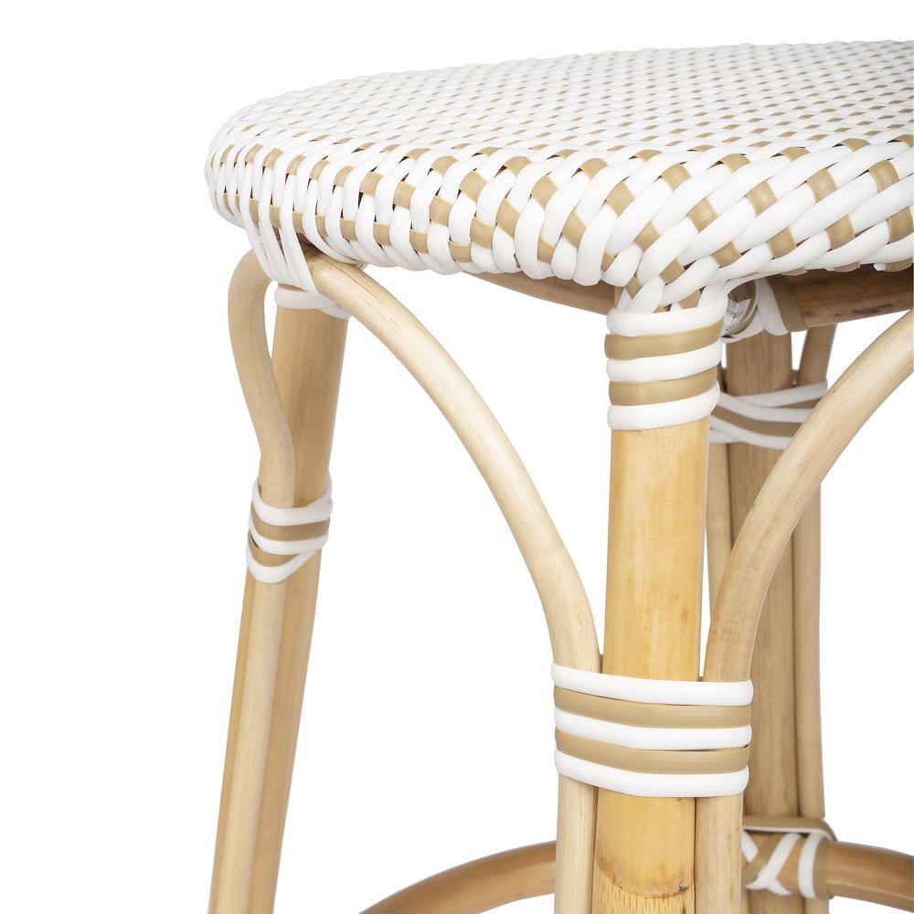 Back. Butler Specialty - Tobias Rattan Round 24" Counter Stool - White And Tan Dot.
