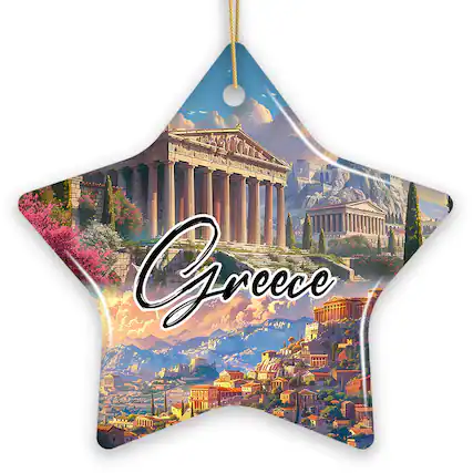 Front. OrnamentallyYou - Greece Historical Landmarks and Cultural Ornament Artistic Greek and Athens Christmas Gift Star - Multi-colored.