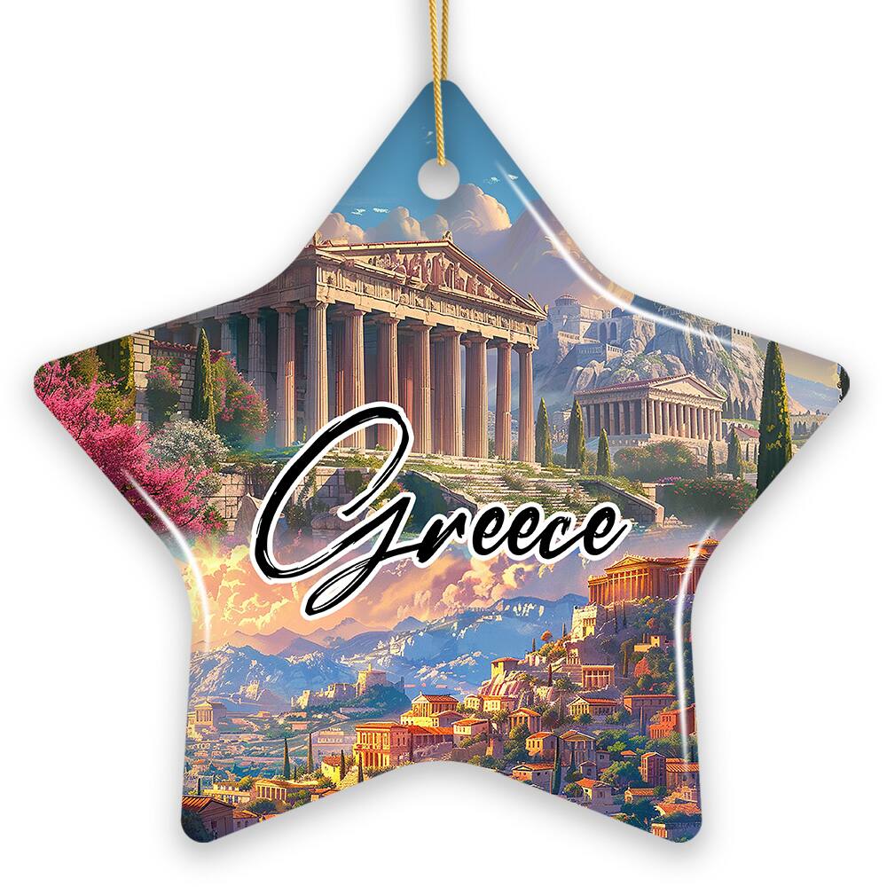 Front. OrnamentallyYou - Greece Historical Landmarks and Cultural Ornament Artistic Greek and Athens Christmas Gift Star - Multi-colored.