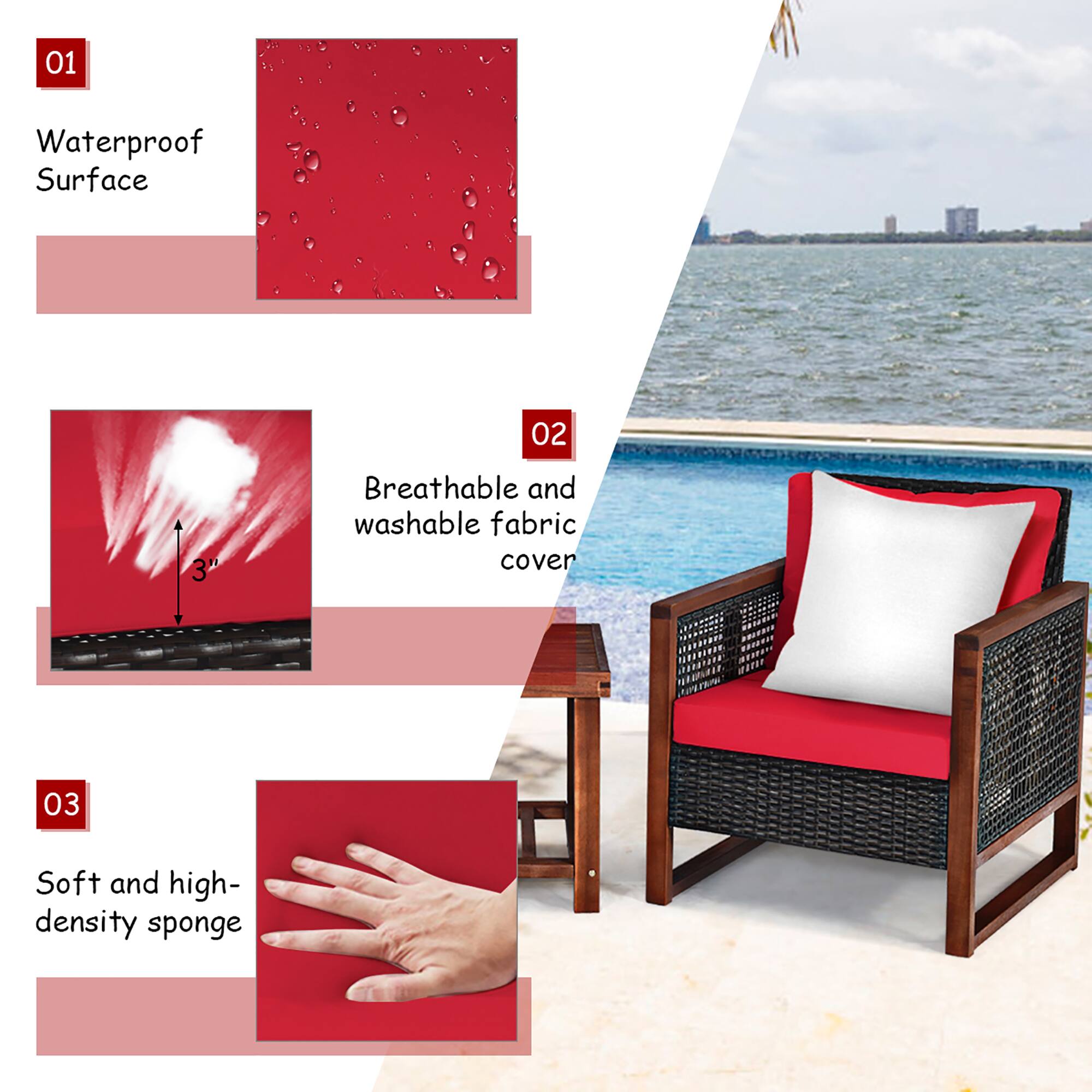 01 Waterproof Surface  
02 Breathable and washable fabric cover  
03 Soft and high-density sponge