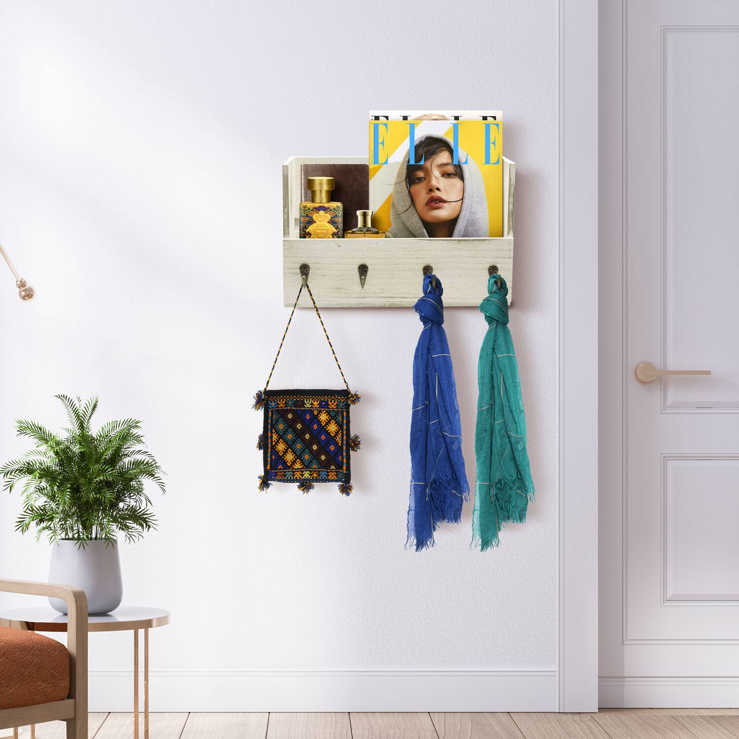 Alt View 1. Sorbus - Sorbus Key Holder with Shelf for Mail, Rustic Wooden Key Rack, Mail Holder for Wall - Gray.