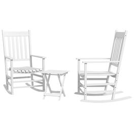 Outsunny - Outdoor Rocking Chair Set of 2 with Side Table, Patio Wooden Rocking Chair with Smooth Armrests, High Back for Garden - White