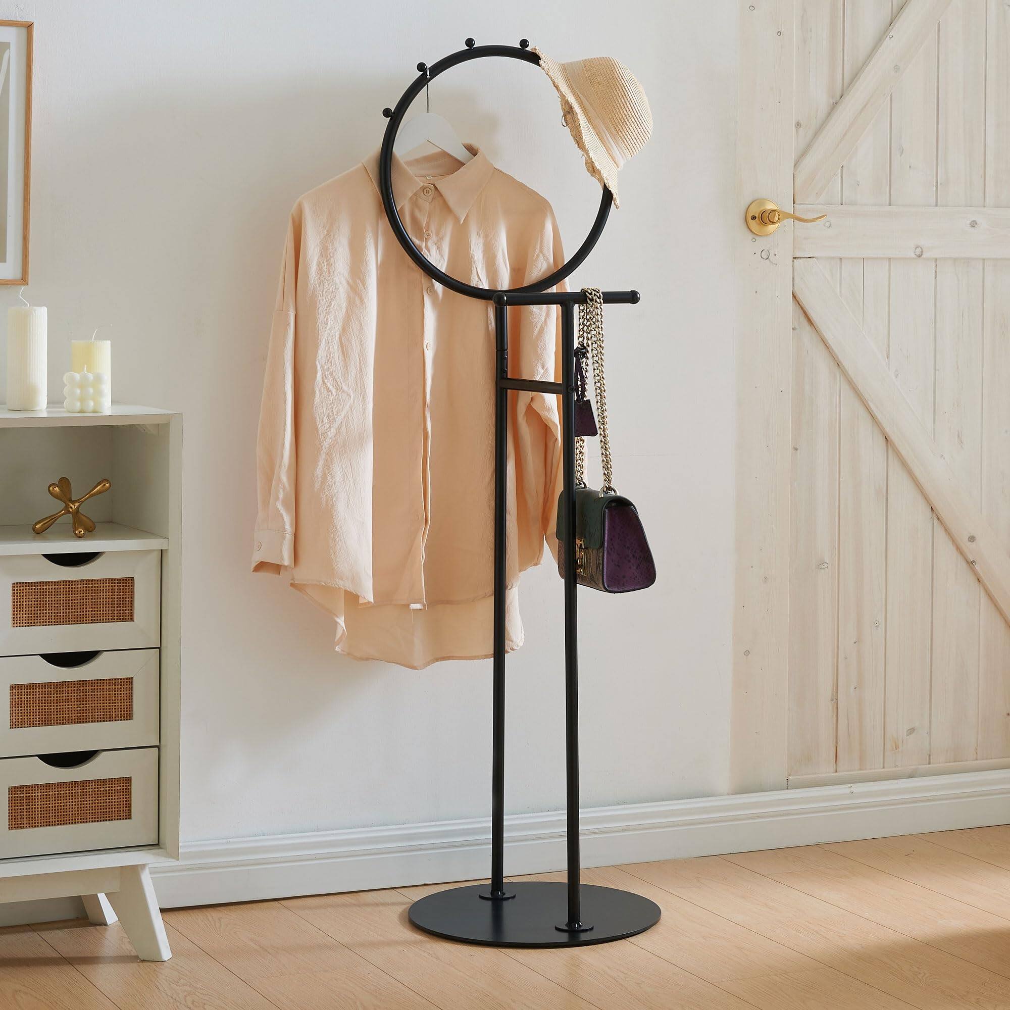 Front. Kings Brand Furniture - Kings Brand Furniture Cheska Suit Valet Stand with Circular Frame - Black.