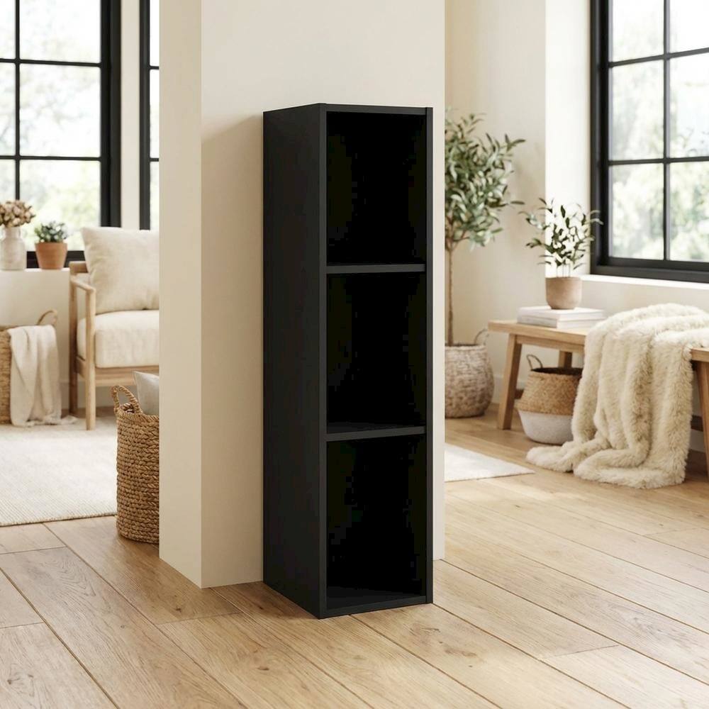 Left. FurniFact - Wooden bookcase in sleek black finish with durable design and versatile storage - Blackwood.