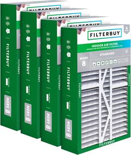 Filterbuy - 16x25x5 MERV 8 Dust & Allergy Defense, Pleated HVAC AC Furnace Air Filters Replacement for Amana & More (4-Pack) - Silver