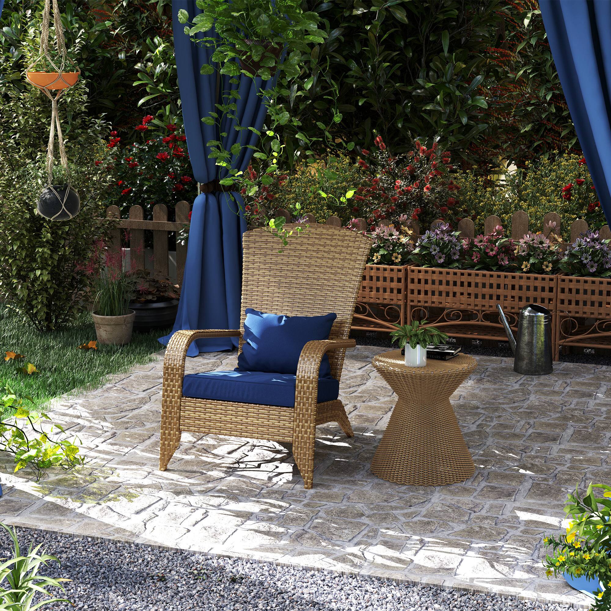 Alt View 1. Outsunny - Patio Wicker Adirondack Chair, Outdoor All-Weather Rattan Fire Pit Chair with Soft Cushions - Blue.