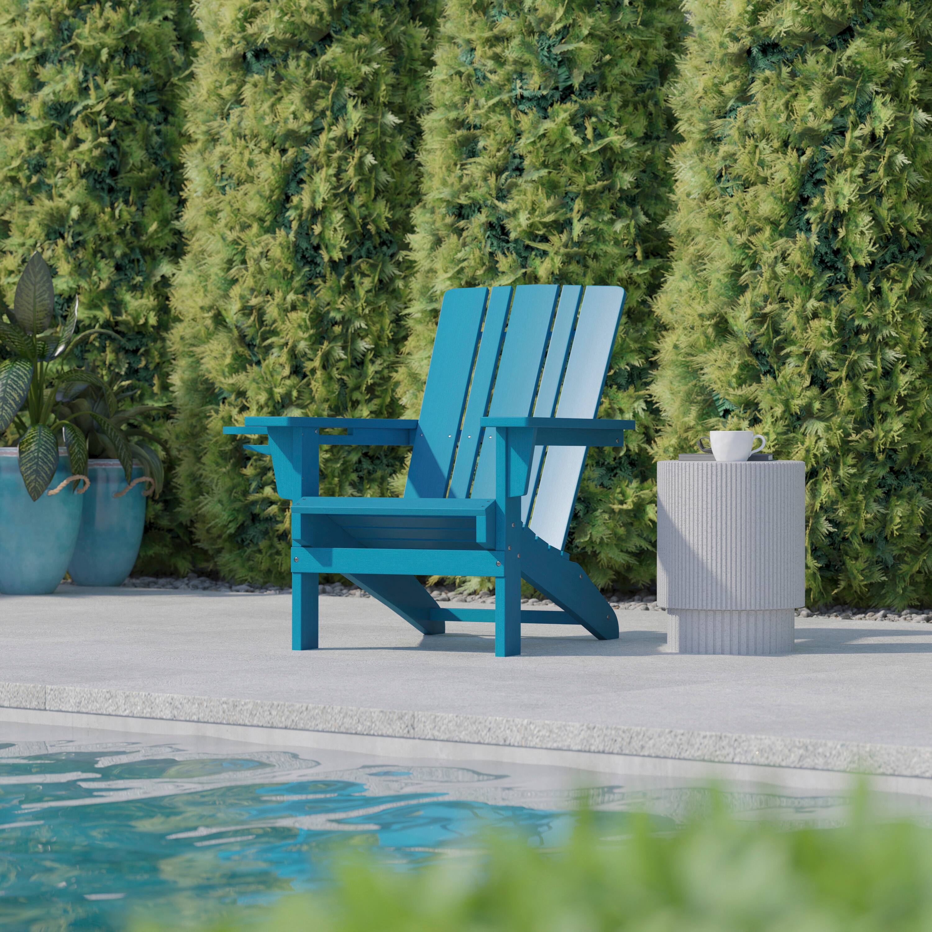 Alt View 2. Flash Furniture - Halifax Adirondack Chair with Cup Holder, Weather Resistant HDPE Adirondack Chair in Blue - Blue.