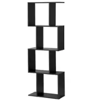 Costway - 4-tier S-Shaped Bookcase Free Standing Storage Rack Wooden Display Decor - Black - Front_Zoom