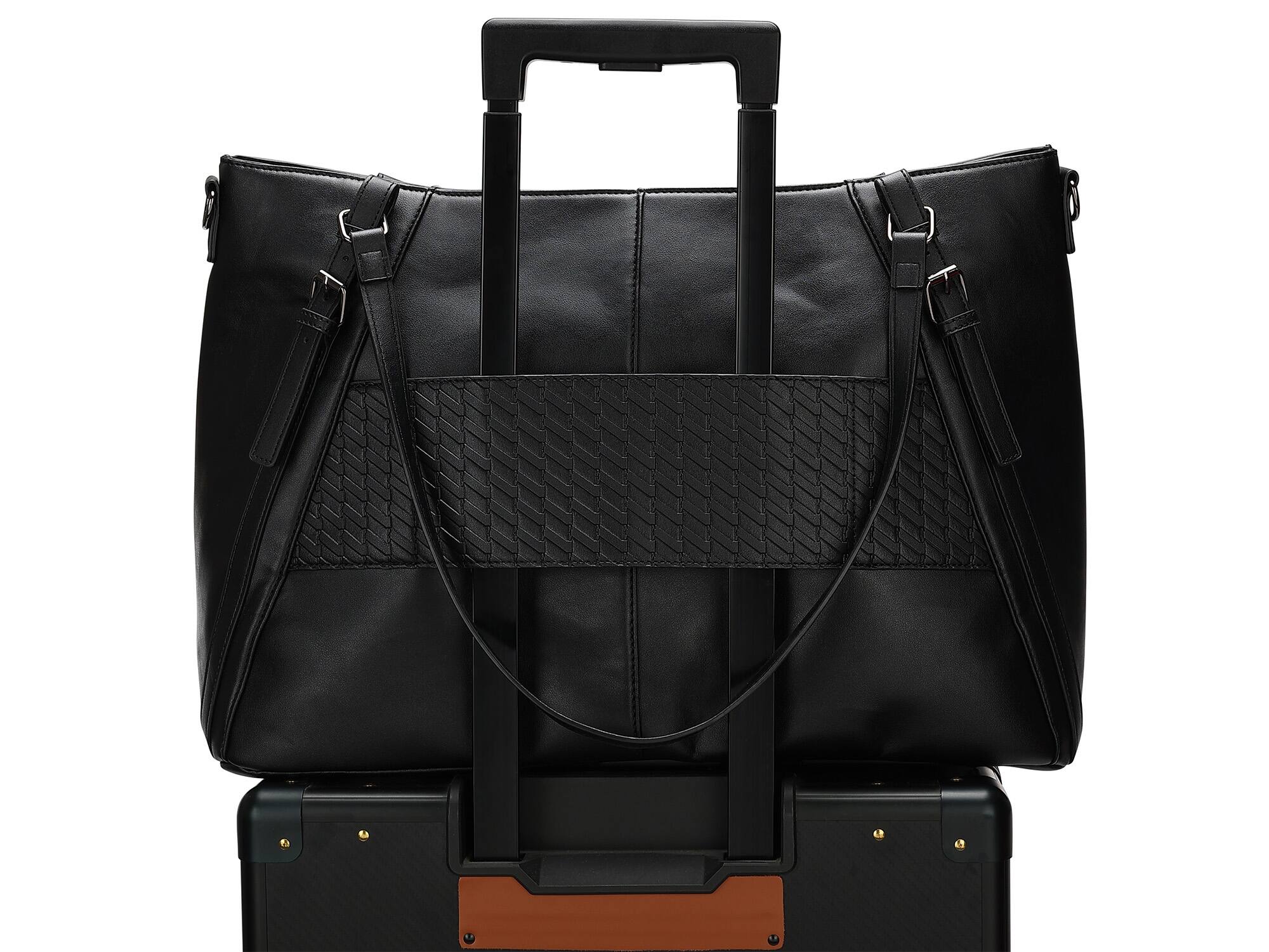 Angle. Elle - ELLE Leisure Luxe 33L Vegan Leather Weekender Duffel Bag | Black - Black.