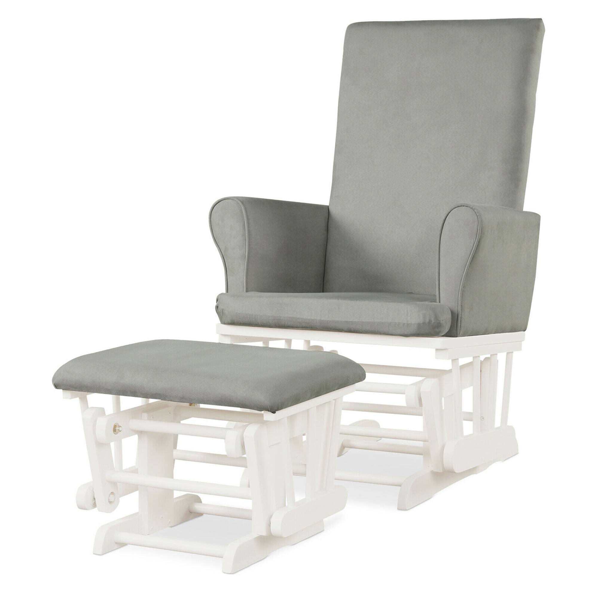 Gymax - Glider and Ottoman Cushion Set Wooden Baby Nursery Rocking Chair Grey - Gray