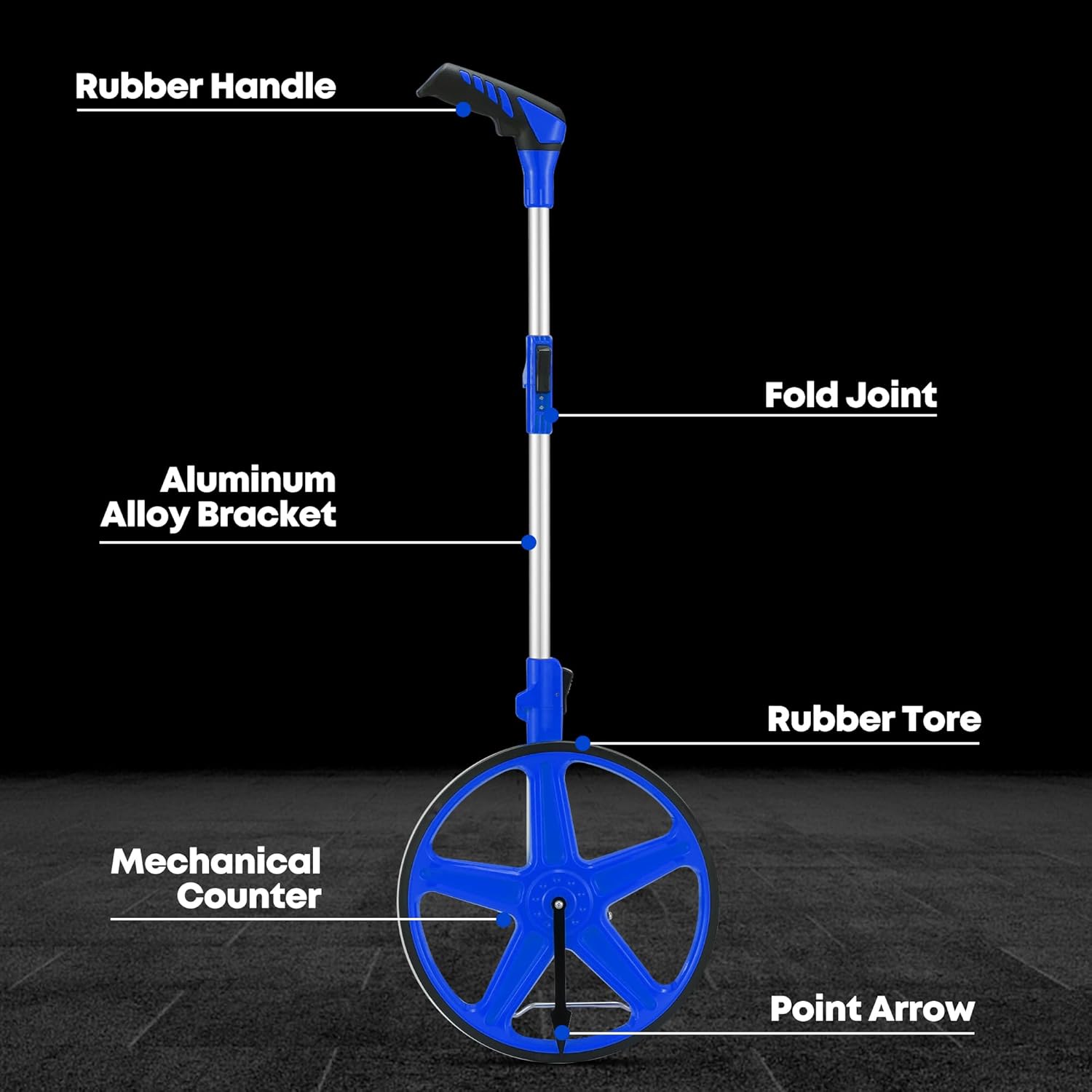 Rubber Handle, Fold Joint, Aluminum Alloy Bracket, Rubber Tore, Mechanical Counter, Point Arrow