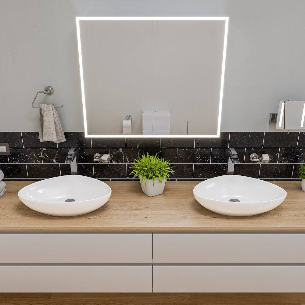 Back. Alfi - White 23" Fancy Above Mount Ceramic Sink - White.