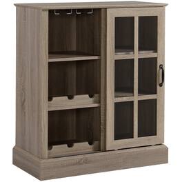Homcom - Wine Bar Cabinet, 6-Bottle Wine Rack & Stemware Racks, Small Sideboard Buffet with Sliding Glass Door & Storage Shelves - Brown