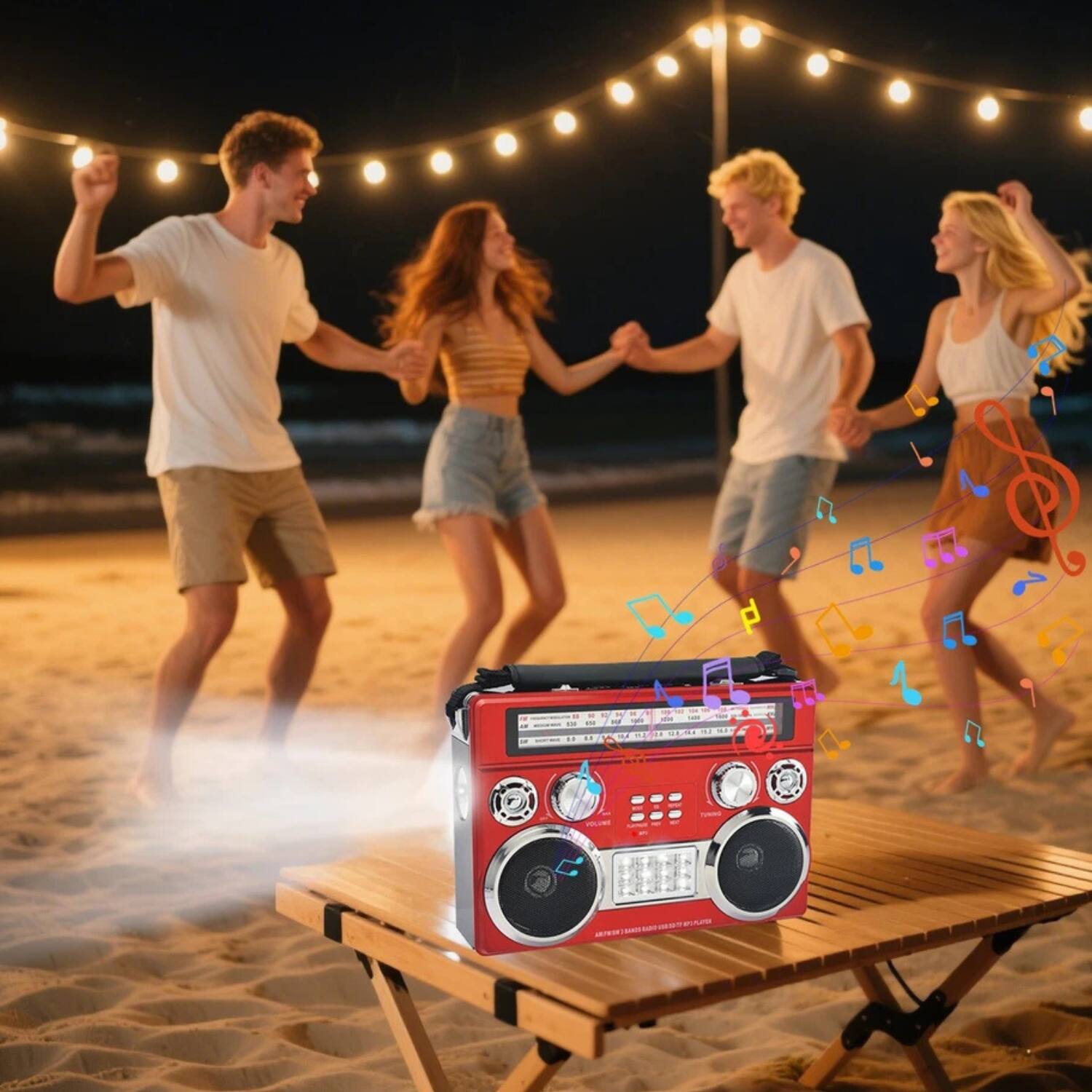 Back. Stock Preferred - RetroBox Portable Bluetooth Speaker with AM/FM/SW Flashlight & Disco Lights Red.