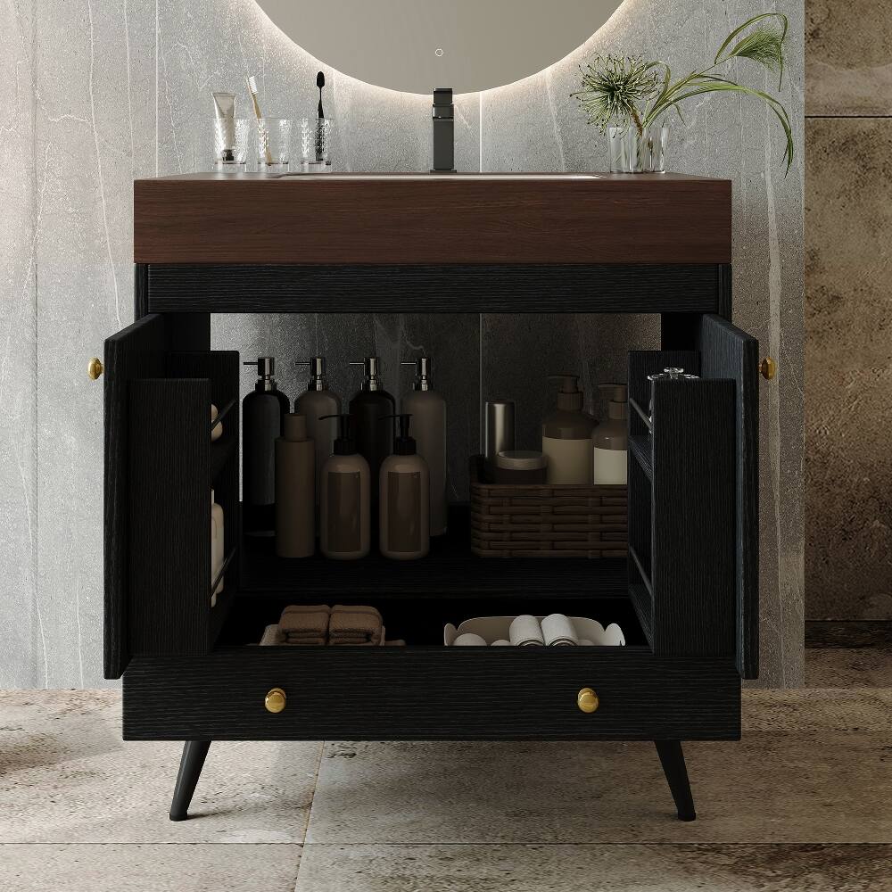 Left. Loheer - Loheer 30 inch freestanding bathroom vanity Faux Marble Top - Black, Gold, Walnut, White.