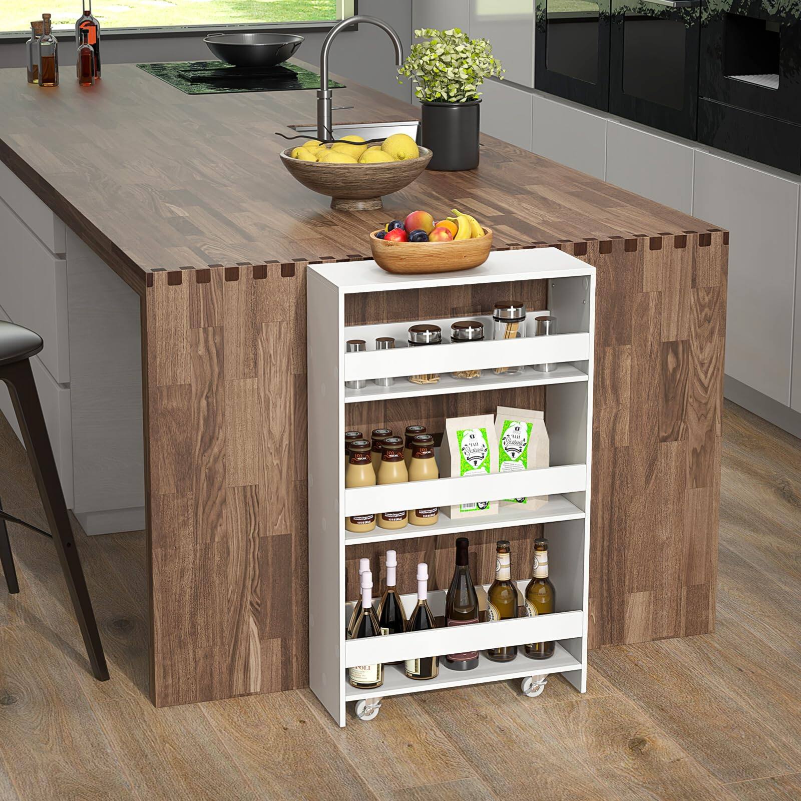 Alt View 8. Ecooso - 4-Tier Rolling Kitchen Storage Cart Slim Organizer with Open Shelves and Handle - White.