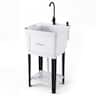 Costway - 23.2 Gal Utility Sink, Laundry Tub with Rotating Faucet, Storage Shelf, Drip Tray - White + Black