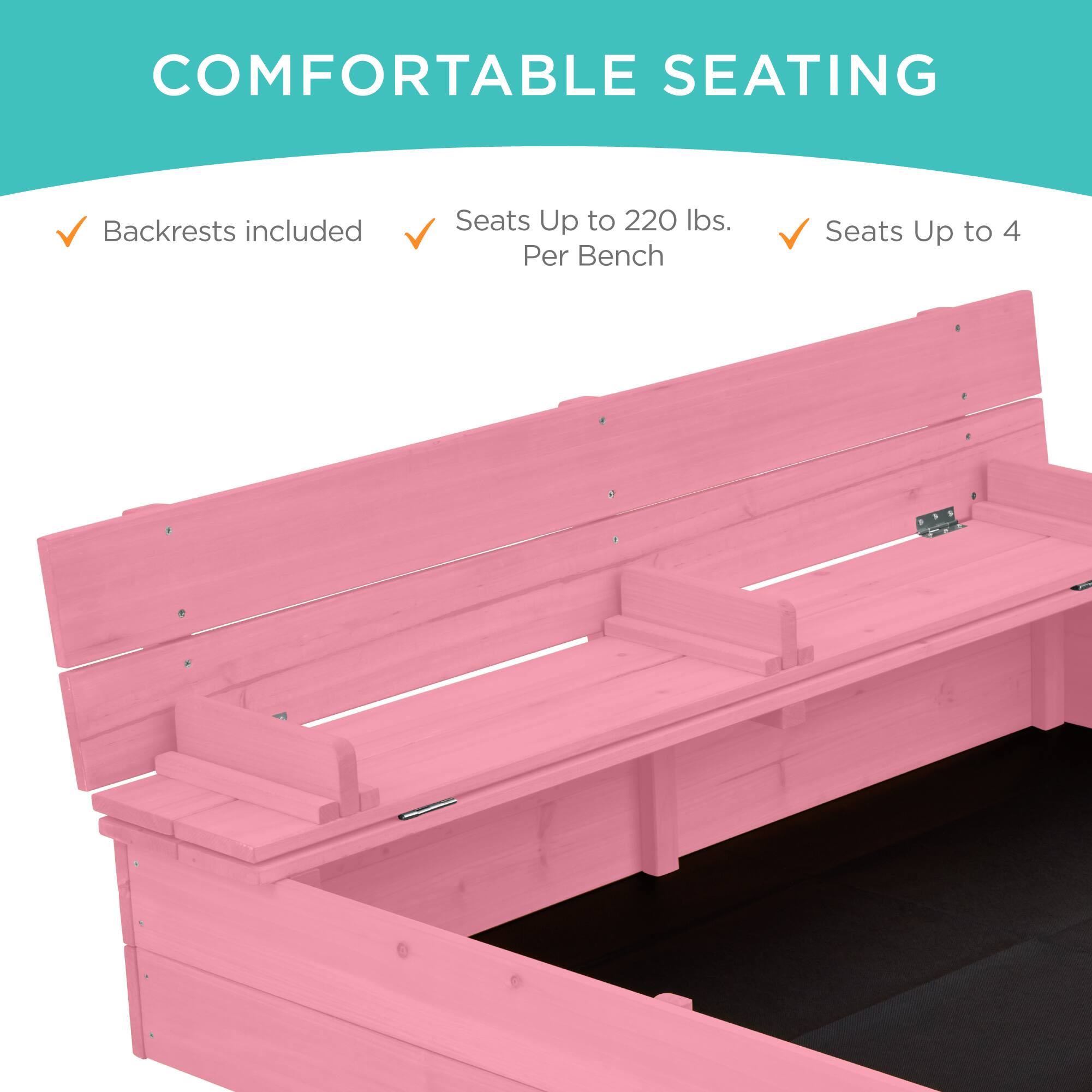 COMFORTABLE SEATING

- Backrests included
- Seats Up to 220 lbs. Per Bench
- Seats Up to 4