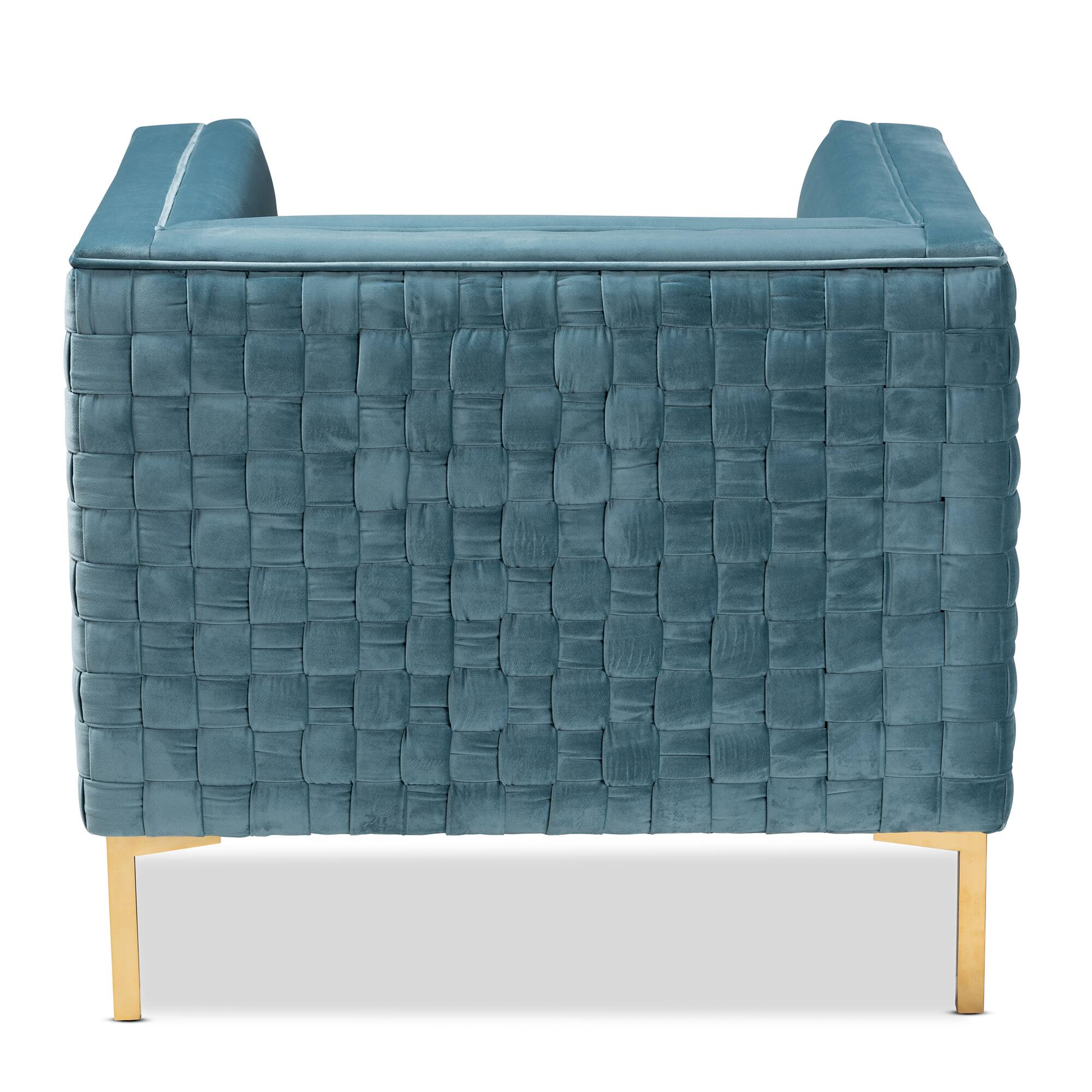 Back. Baxton Studio - Seraphin Glam and Luxe Velvet Fabric Upholstered Gold Finished Armchair - Light Blue/Gold.