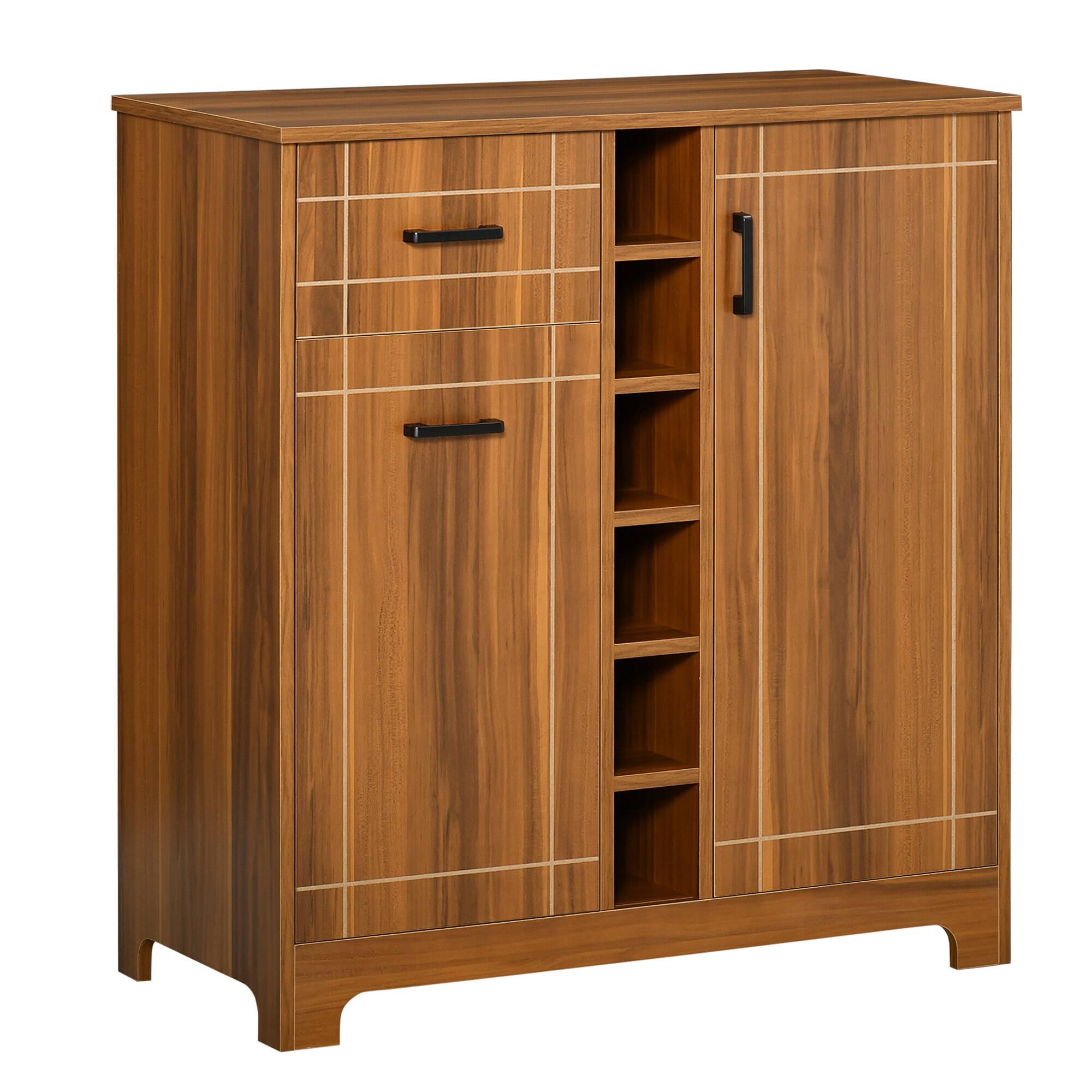TinyHomie - Retro Wine Cabinet for 6 Bottles Wine Rack Sideboard Serving Bar with Glass Holders and 1 Drawer Brown
