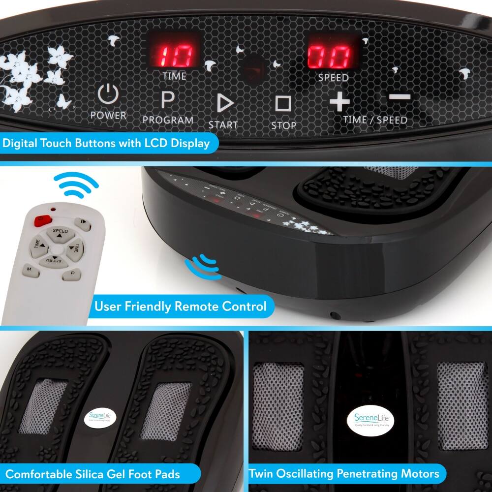 10 TIME P POWER PROGRAM START Digital Touch Buttons with LCD Display  
00 SPEED + TIME / SPEED STOP  
User Friendly Remote Control  
Comfortable Silica Gel Foot Pads  
Twin Oscillating Penetrating Motors