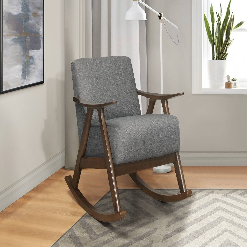 Alt View 1. Loheer - Loheer Modern Gray Fabric Upholstered Rocking Chair with Dark Walnut Finish Wood Frame and Cushion Seat - Gray.