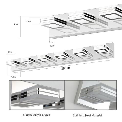 4.3in 1.3in 1.2in 3.5in 38.9in 4.9in  
Frosted Acrylic Shade  
Stainless Steel Material