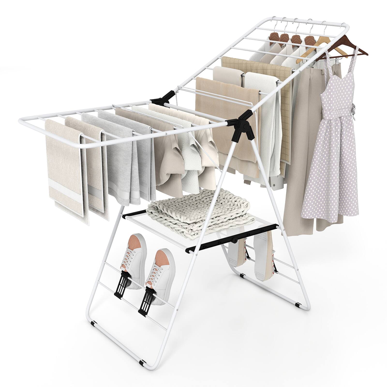 Front. Costway - Costway Foldable Gullwing Clothes Drying Rack with 56" Adjustable Wings - White.