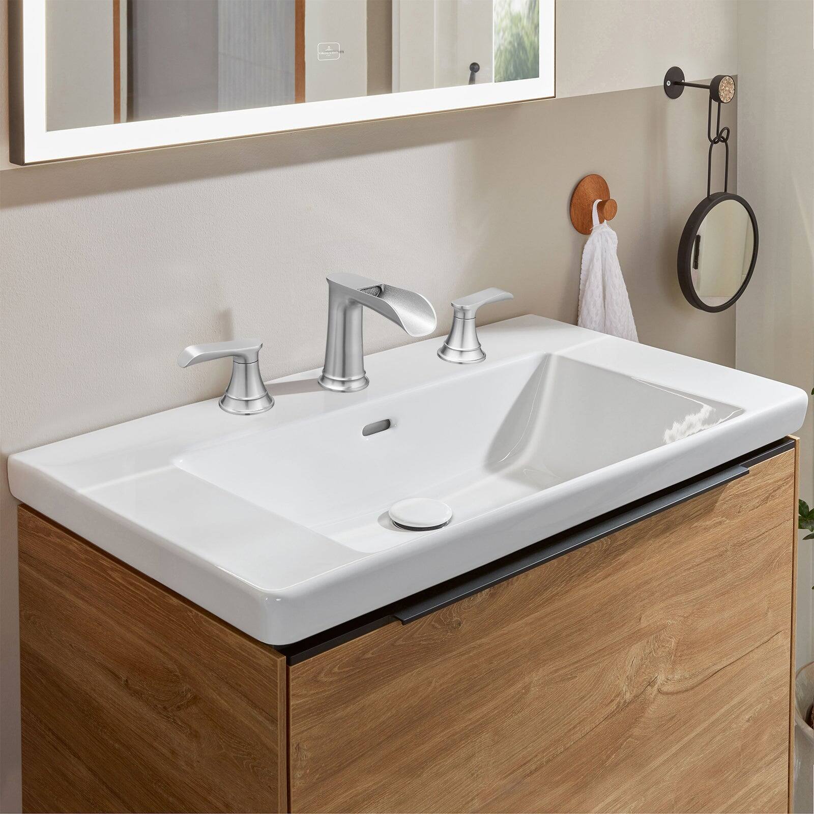 Alt View 2. Boyel Living - 8 in. Widespread Double Handle Brass Bathroom Faucet with Pop Up Drain and Water Supply Hoses in Brushed Nickel - Brushed Nickel.