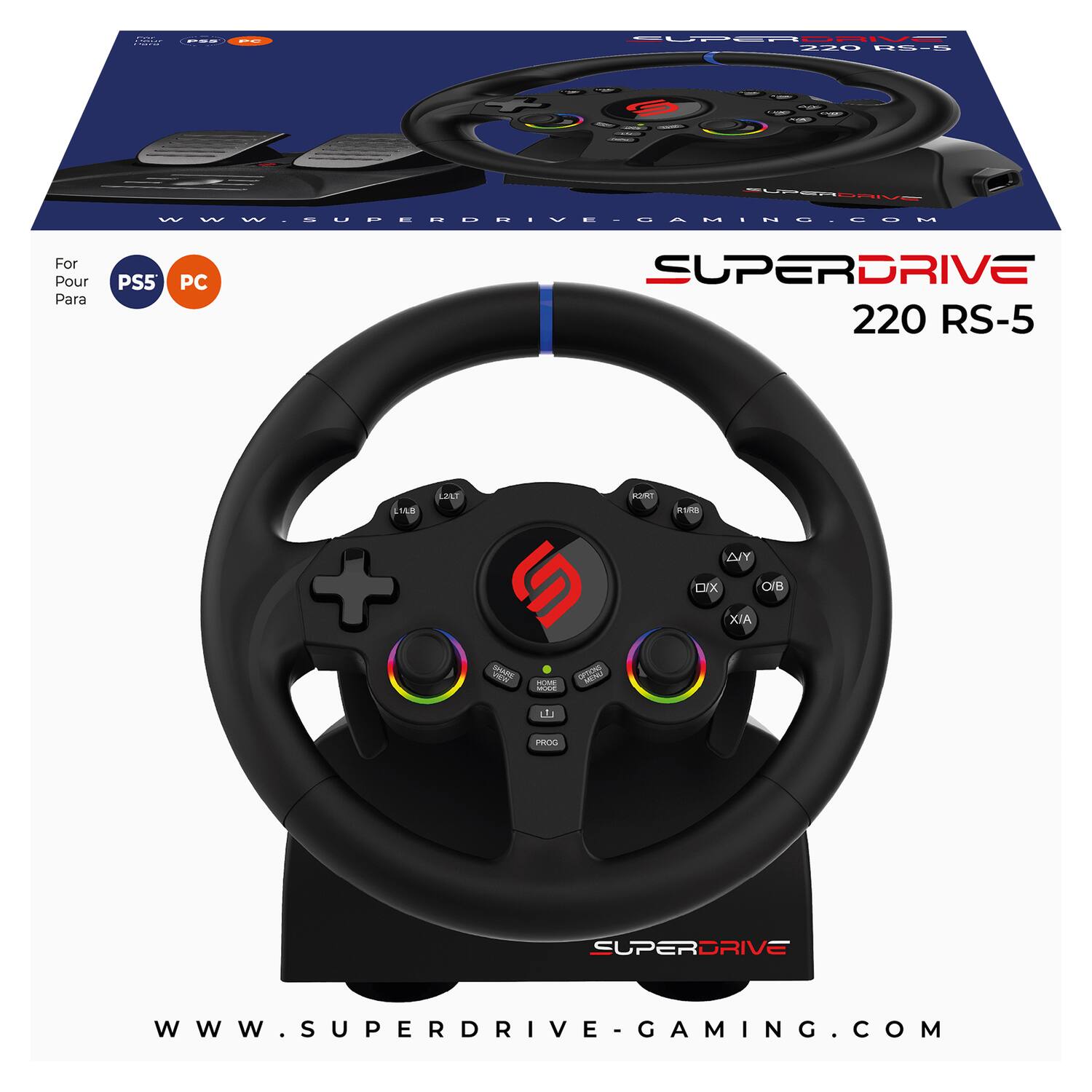 SUPERDRIVE 220 RS-5  
For Pour Para PS5 PC  
WWW.SUPERDRIVE-GAMING.COM