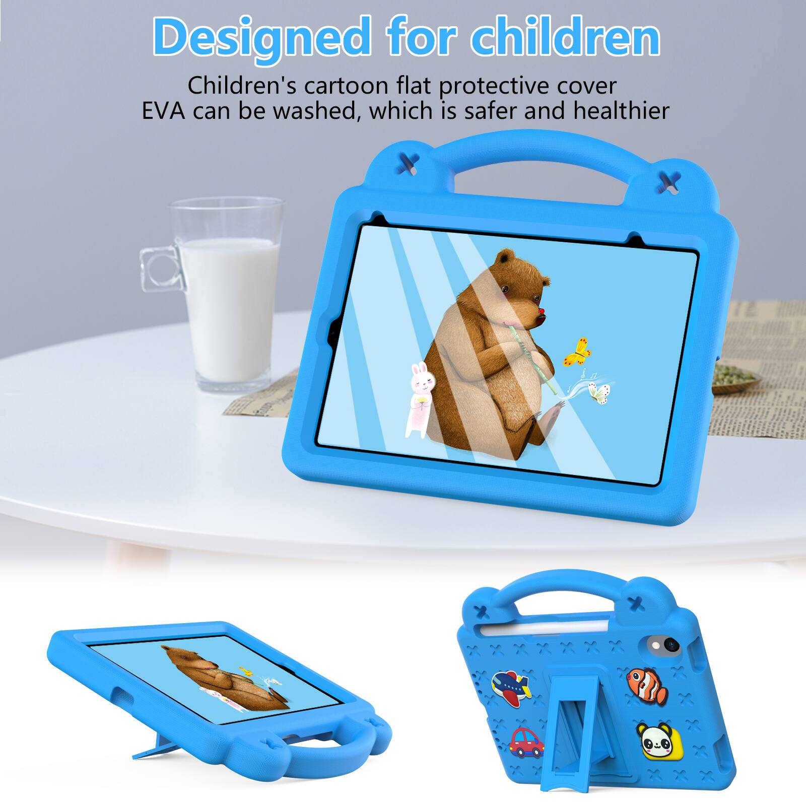 Designed for children  
Children's cartoon flat protective cover EVA can be washed, which is safer and healthier