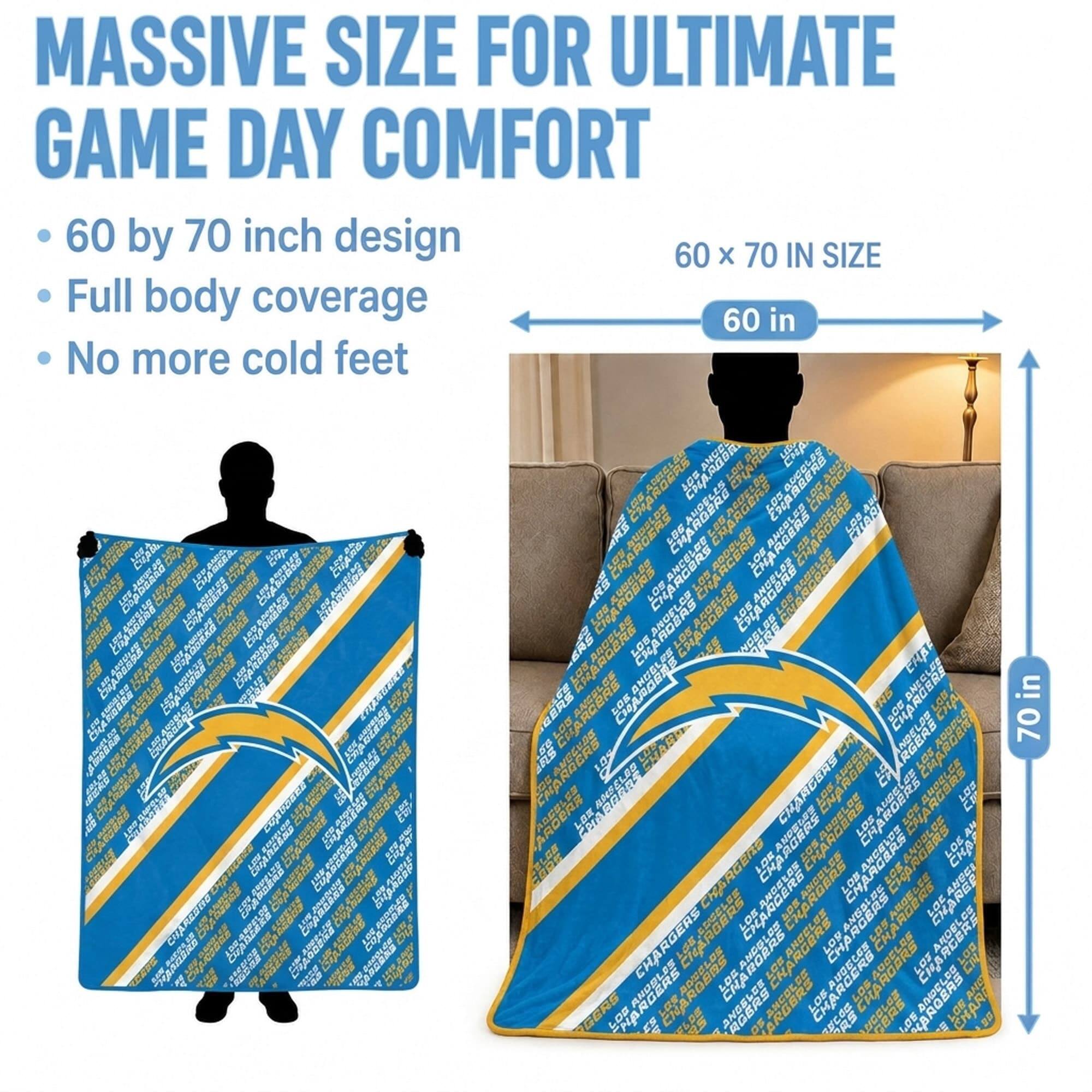 MASSIVE SIZE FOR ULTIMATE GAME DAY COMFORT  
60 by 70 inch design  
Full body coverage  
No more cold feet  

60 x 70 IN SIZE  
60 in  
70 in