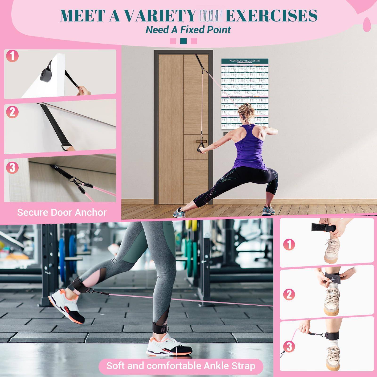 MEET A VARIETY OF EXERCISES  
Need A Fixed Point  

1. Secure Door Anchor  
2. Soft and comfortable Ankle Strap  

1.  
2.  
3.