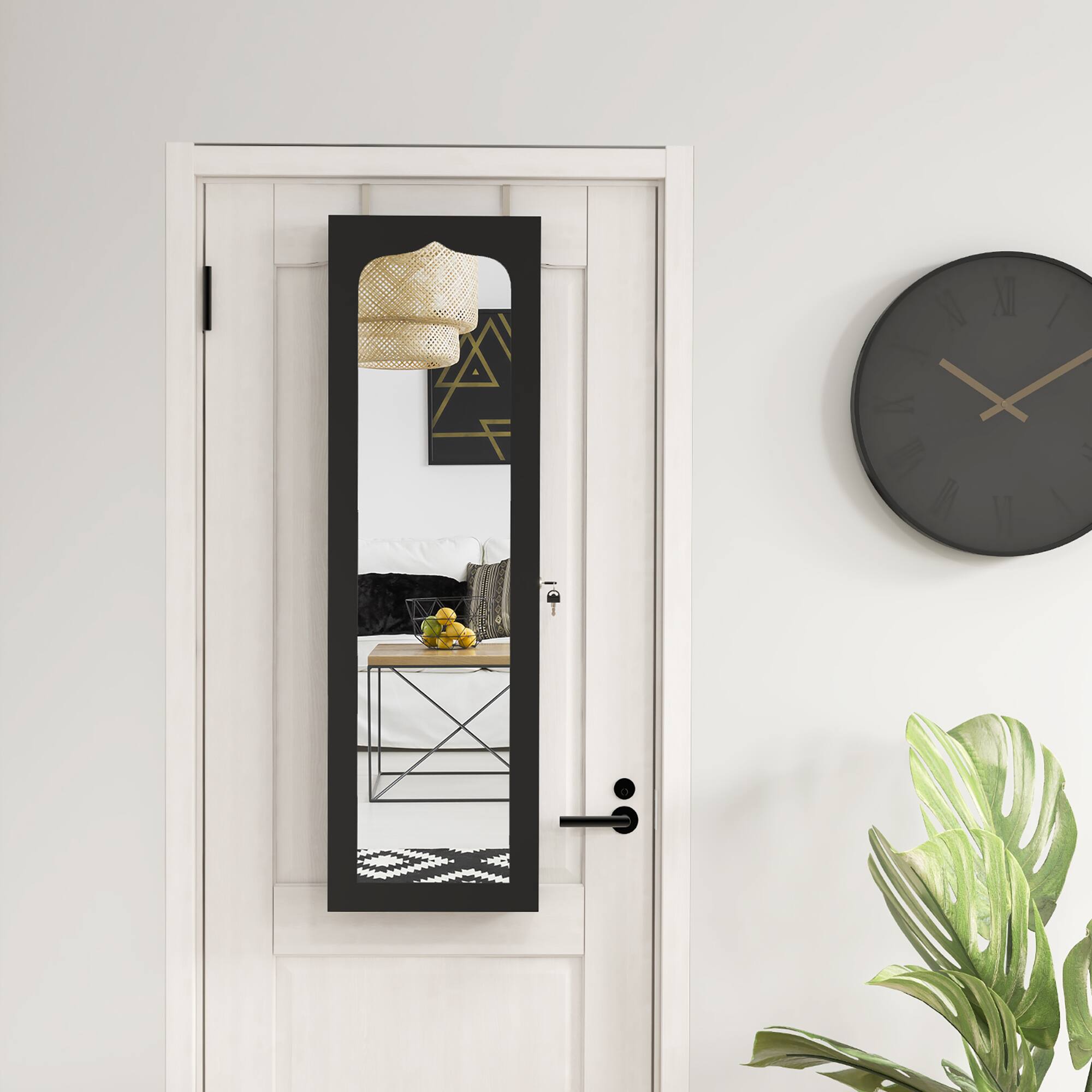 Alt View 3. Gymax - Gymax Jewelry Armoire w/ Full-Length Mirror w/ Built-in LED Lights Hooks Shelves - Black.